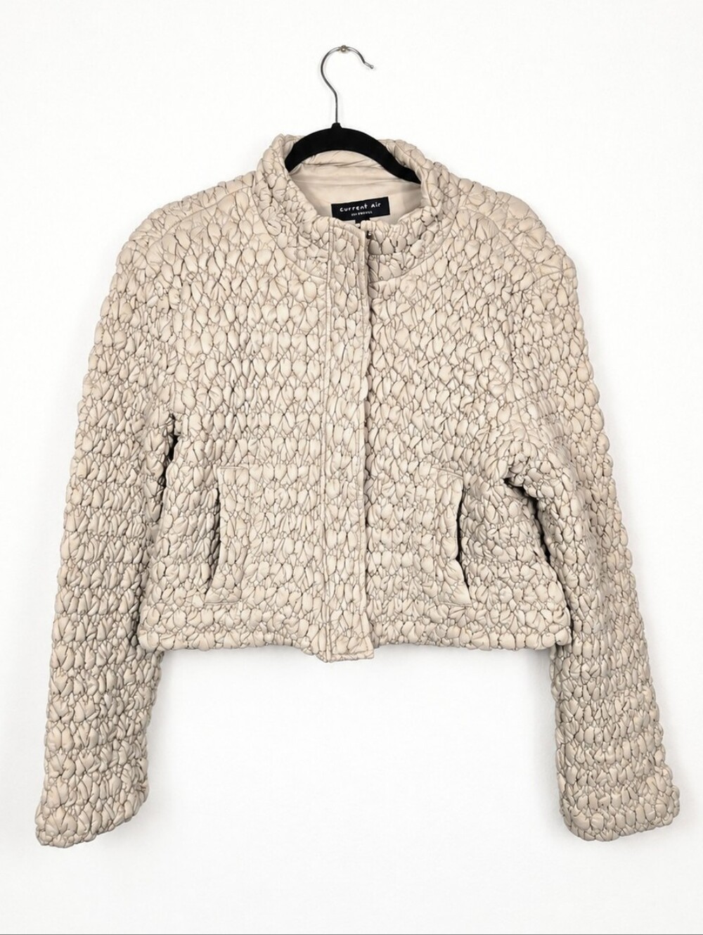 Current Air Cropped Quilted Puffer Jacket Beige Textured Bubble Coat Size XS